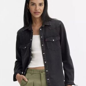 Levis Ultimate Western Denim Shirt Women's Vintage Black Large 100% Cotton
